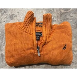 Nautica Boys L Sweater Orange 1/4 Zip Long Sleeve Stretch Knit Pullover Youth